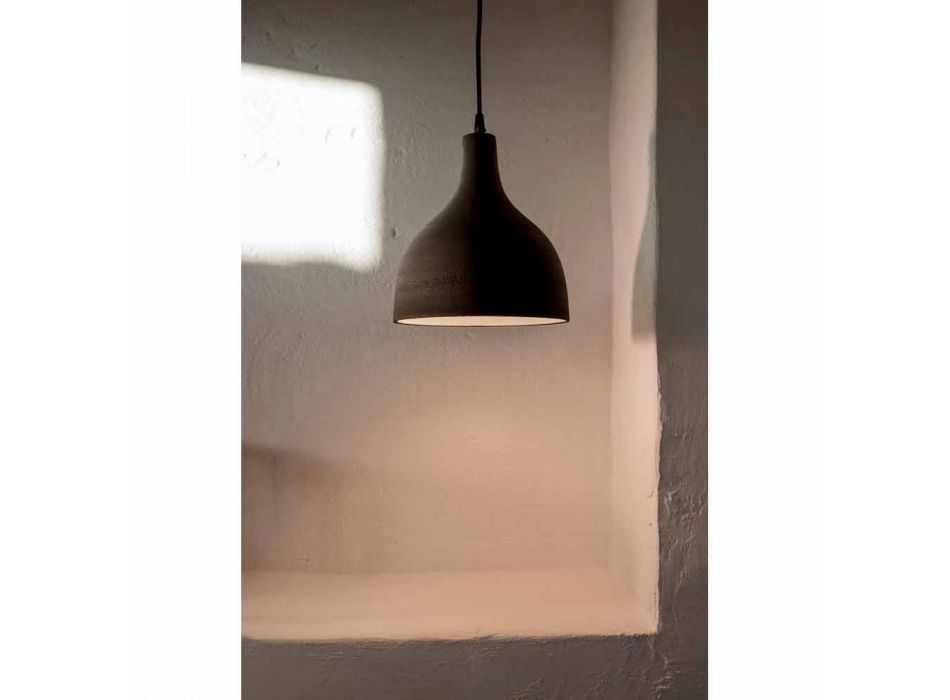 Lámpara de suspensión en gres antracita y diseño interior esmaltado blanco - Edmondo Viadurini