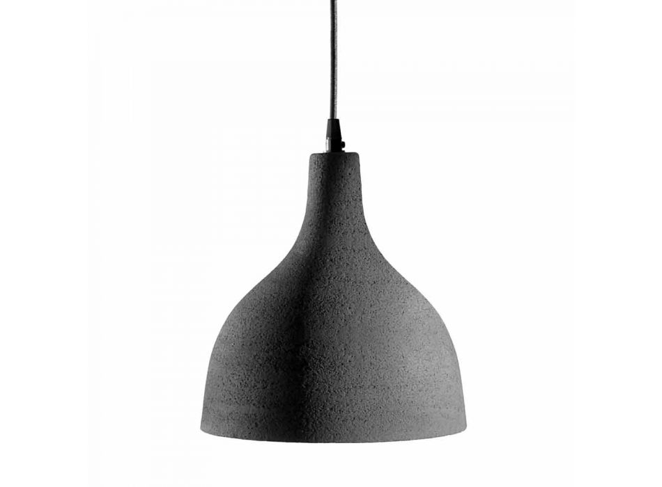 Lámpara de suspensión en gres antracita y diseño interior esmaltado blanco - Edmondo Viadurini
