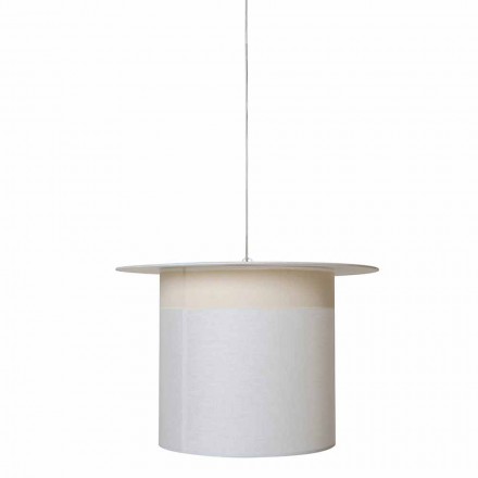 Lámpara de suspensión Cylinder Design de lino blanco, Made in Italy - Magic Viadurini