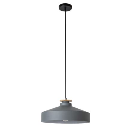 Lámpara de suspensión en metal gris y madera con cable de nailon - Marlena Viadurini