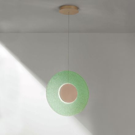 Lámpara de Suspensión en Metal Pintado y Cristal Graniglia Coloreado - Albizia Viadurini