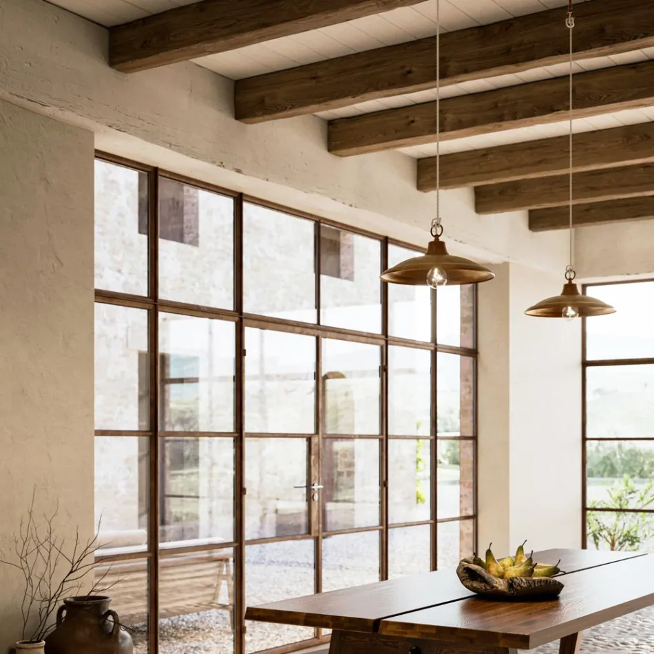 Lámpara de suspensión de latón y cobre Made in Italy - Caracol Viadurini