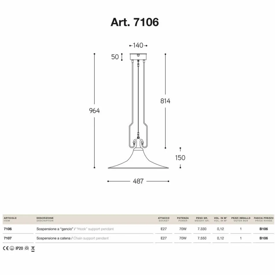 Lámpara colgante en latón y el molino de cobre con gancho Viadurini