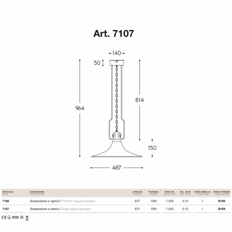Lámpara colgante en latón y el molino de cobre con gancho Viadurini