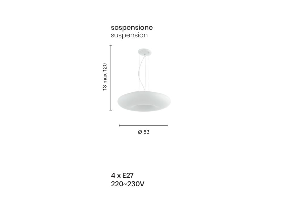 Lámpara de suspensión de vidrio blanco soplado y metal cromado - Ariana Viadurini