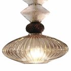 Lámpara de suspensión en cristal de Murano y tela, Made in Italy - Missi Viadurini
