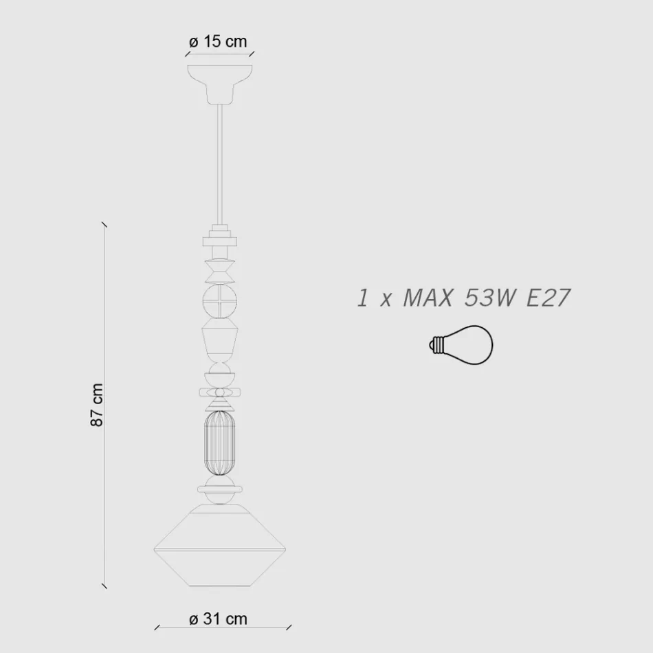 Lámpara colgante de vidrio y cerámica coloreada Made in Italy - Lariat Viadurini