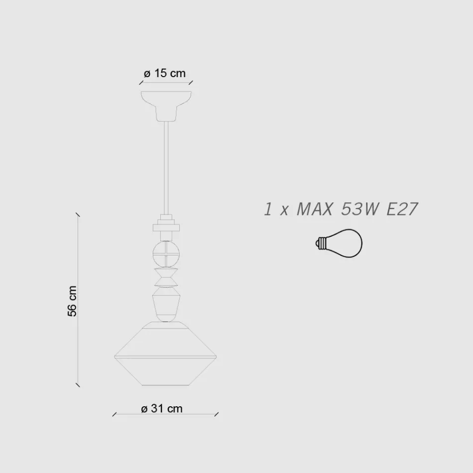 Lámpara colgante de vidrio y cerámica coloreada Made in Italy - Lariat Viadurini