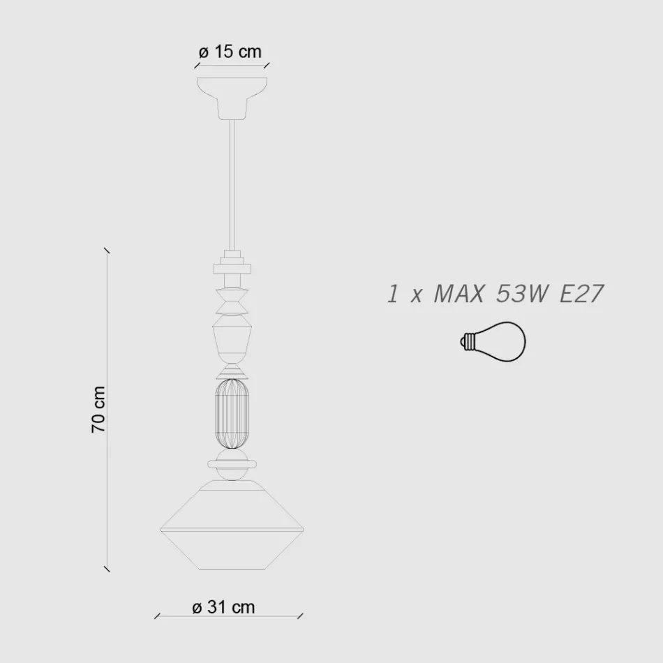 Lámpara colgante de vidrio y cerámica coloreada Made in Italy - Lariat Viadurini