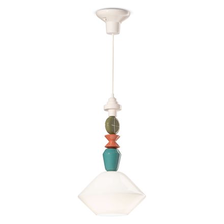 Lámpara colgante de vidrio y cerámica coloreada Made in Italy - Lariat Viadurini