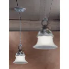 Lámpara de Suspensión en Vidrio, Hierro y Cerámica Pintada a Mano - Ferrara Viadurini