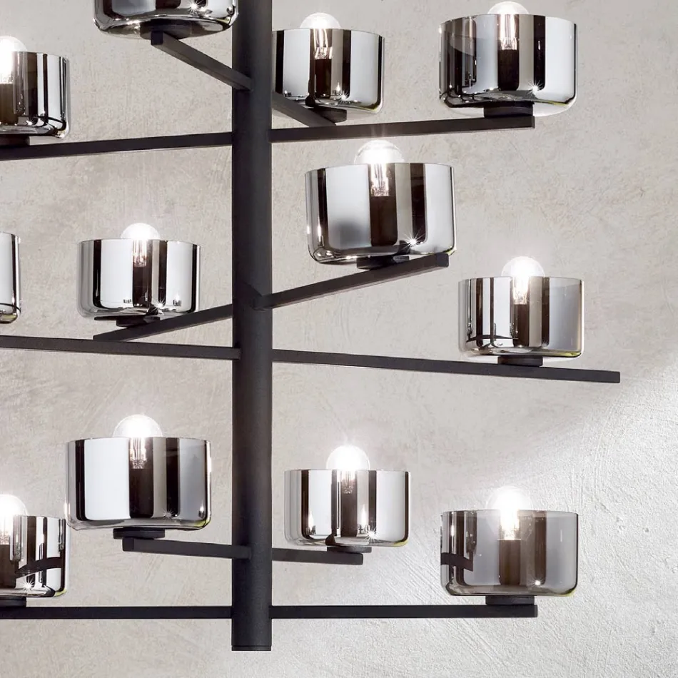 Lámpara de suspensión de vidrio soplado con estructura metálica - Angelic Viadurini