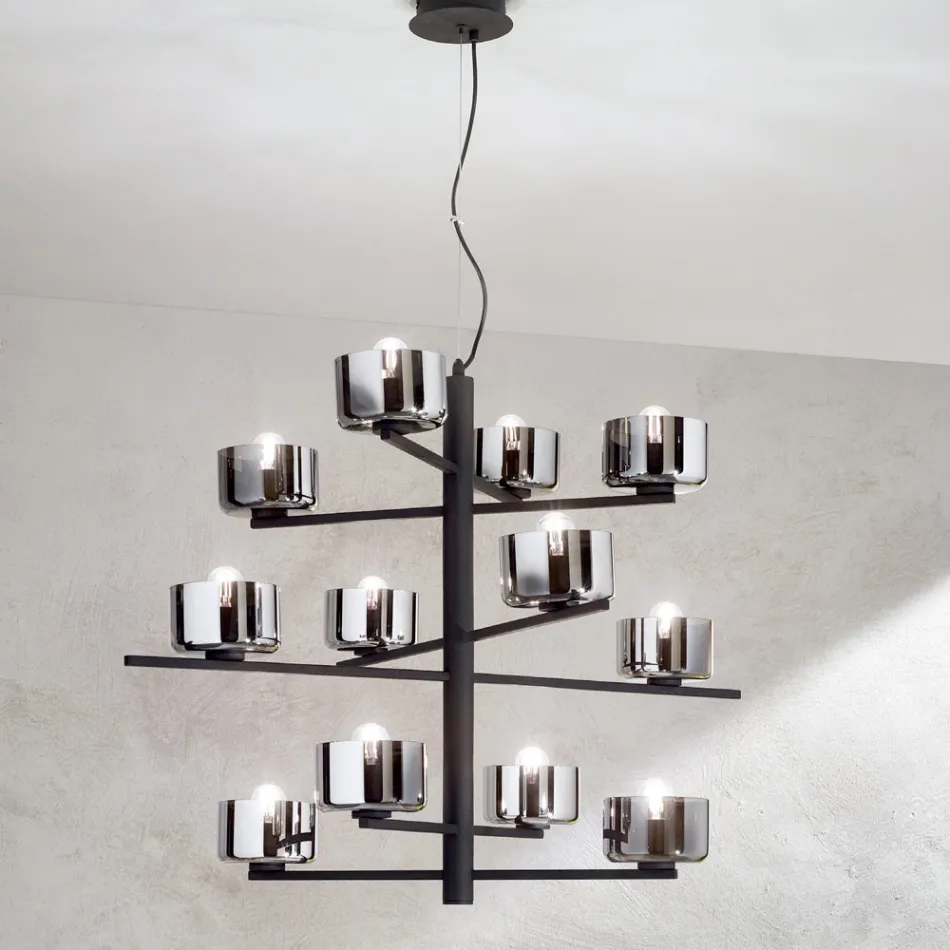 Lámpara de suspensión de vidrio soplado con estructura metálica - Angelic Viadurini