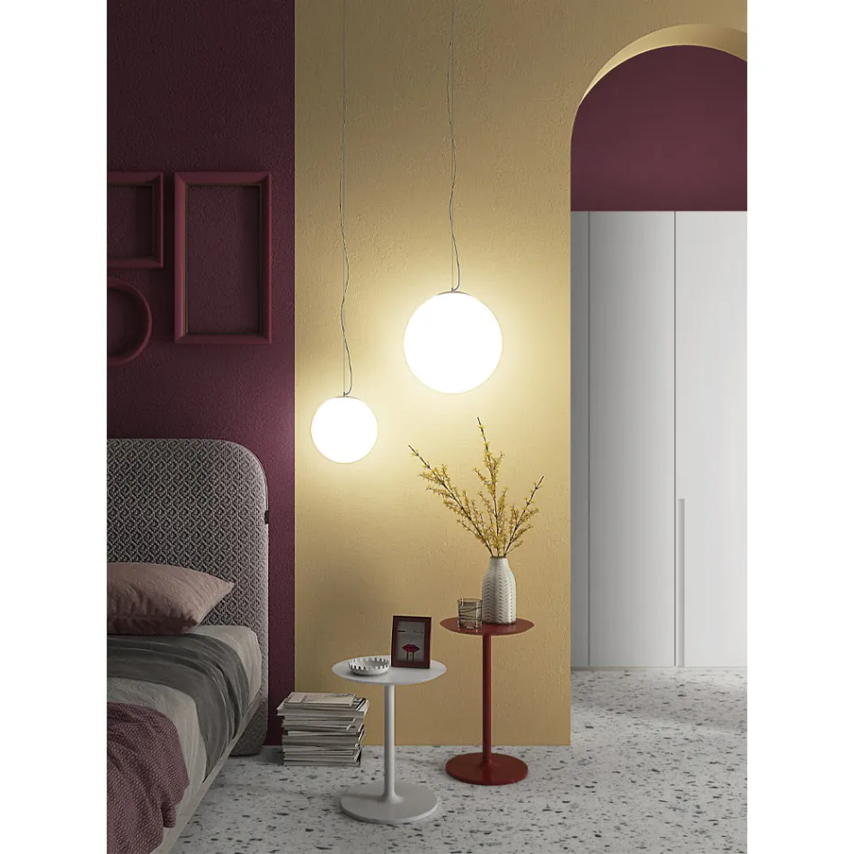 Lámpara de suspensión de vidrio veneciano blanco soplado a mano - Moon Viadurini