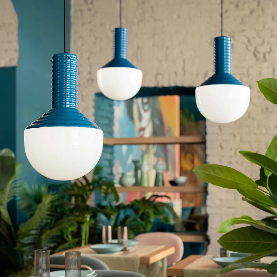 Lámpara colgante de vidrio pintado Made in Italy - Selaron Viadurini