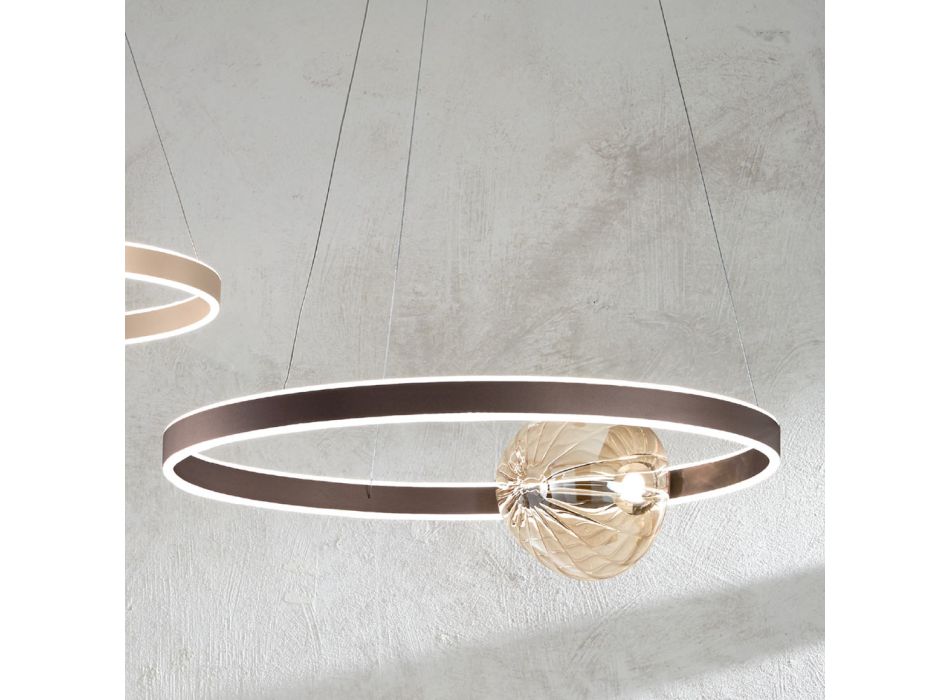 Lámpara colgante LED regulable en metal y vidrio soplado - Cocoa Viadurini