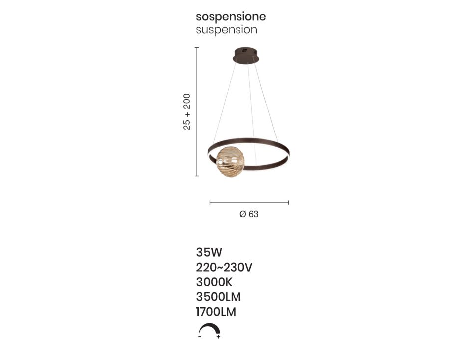 Lámpara colgante LED regulable en metal y vidrio soplado - Cocoa Viadurini