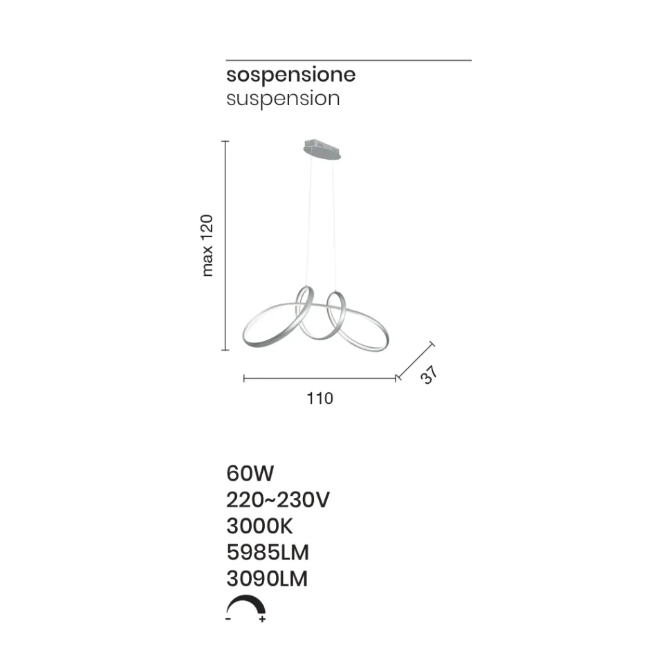 Lámpara Colgante Led en Metal Plateado, 2 Tamaños Diseño Moderno - Lumino Viadurini