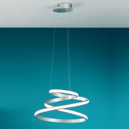 Lámpara de suspensión LED en metal pintado blanco o plateado - Rivolta Viadurini