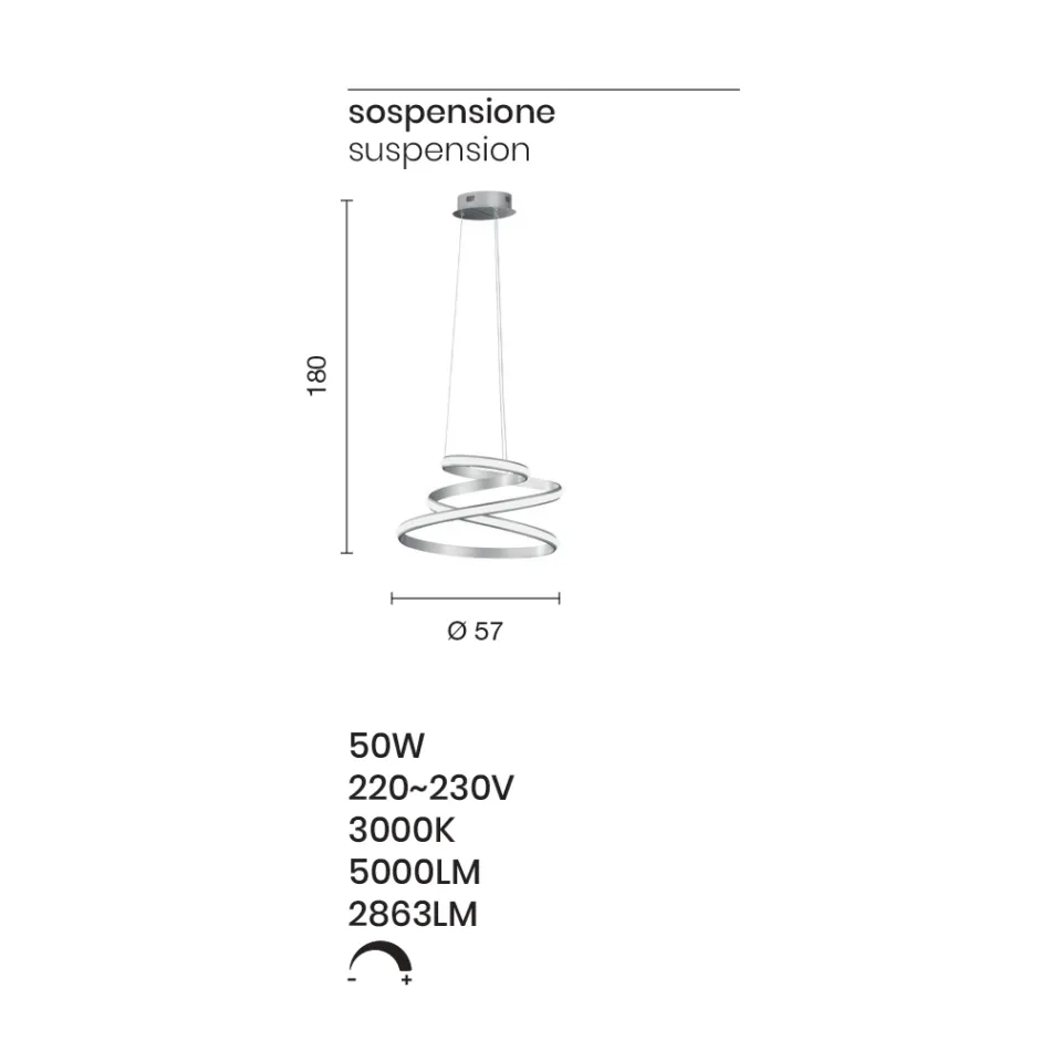 Lámpara de suspensión LED en metal pintado blanco o plateado - Rivolta Viadurini