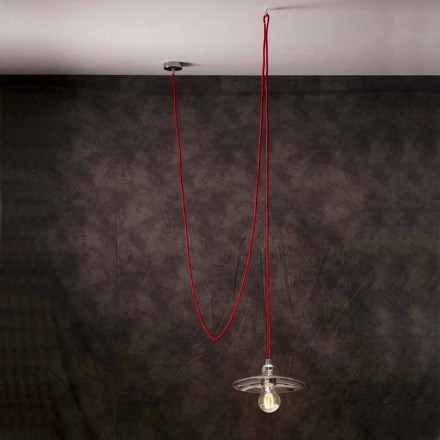 Lámpara de techo moderna con cable de seda rojo cromo Viadurini