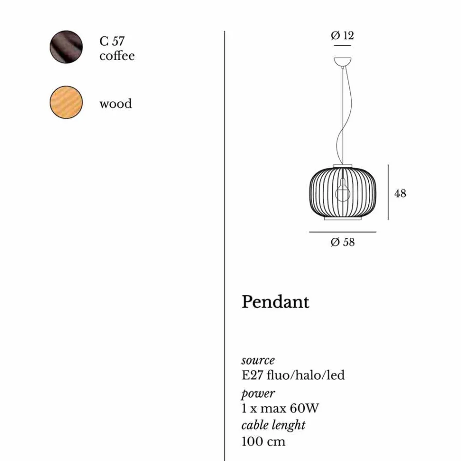 Lámpara de techo moderna de acero Ø58xh.48xL.cavo100 cm Jana Viadurini