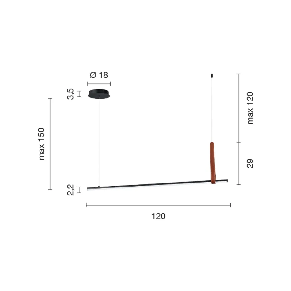 Lámpara de suspensión horizontal en metal y detalles en ecopiel - Ciprés Viadurini