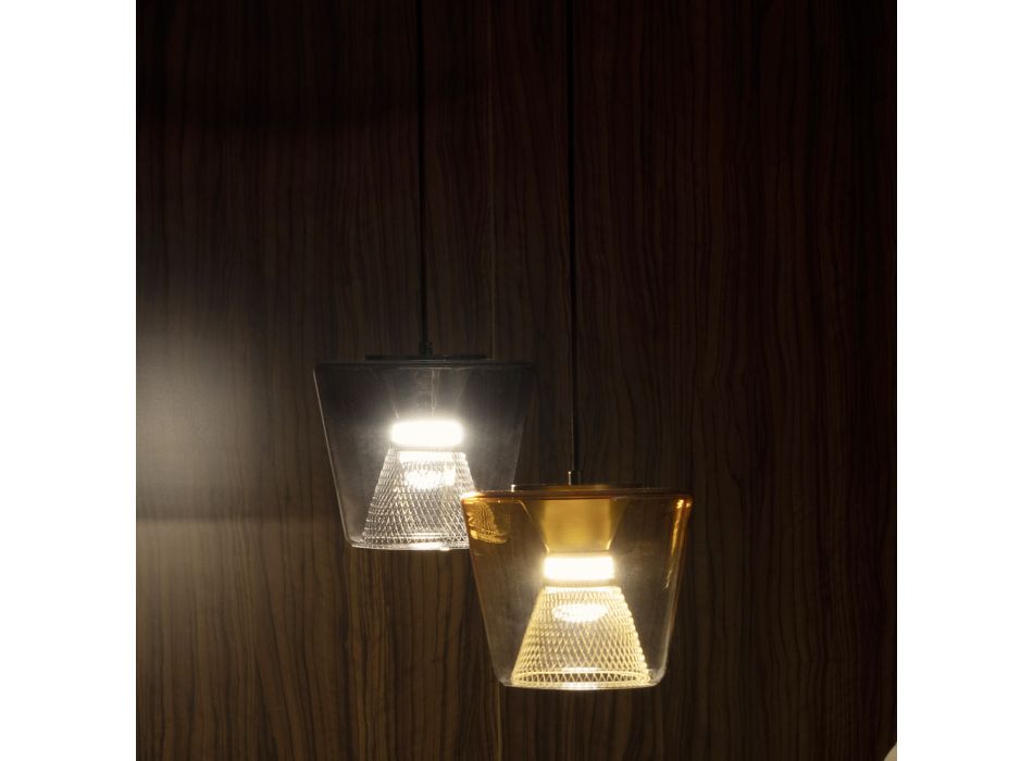 Lámpara de suspensión realizada en metal y vidrio Made in Italy - Think Viadurini
