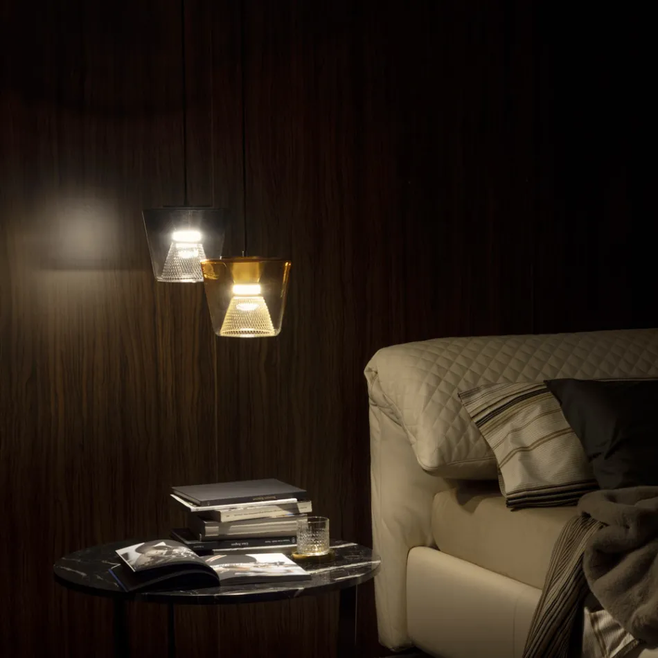 Lámpara de suspensión realizada en metal y vidrio Made in Italy - Think Viadurini