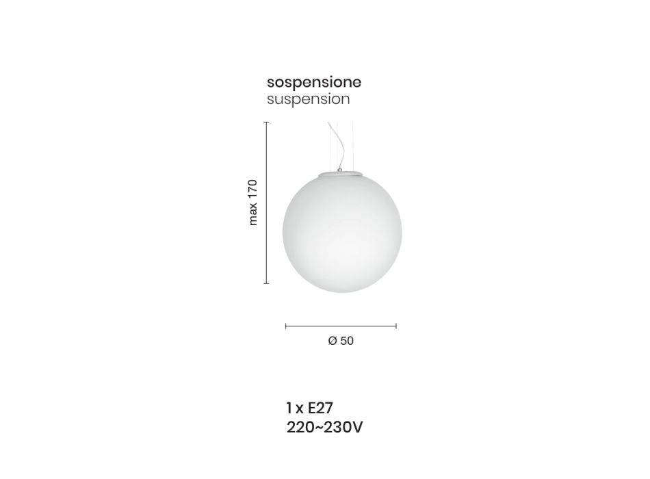 Lámpara de suspensión redonda de vidrio soplado al ácido blanco - esférica Viadurini