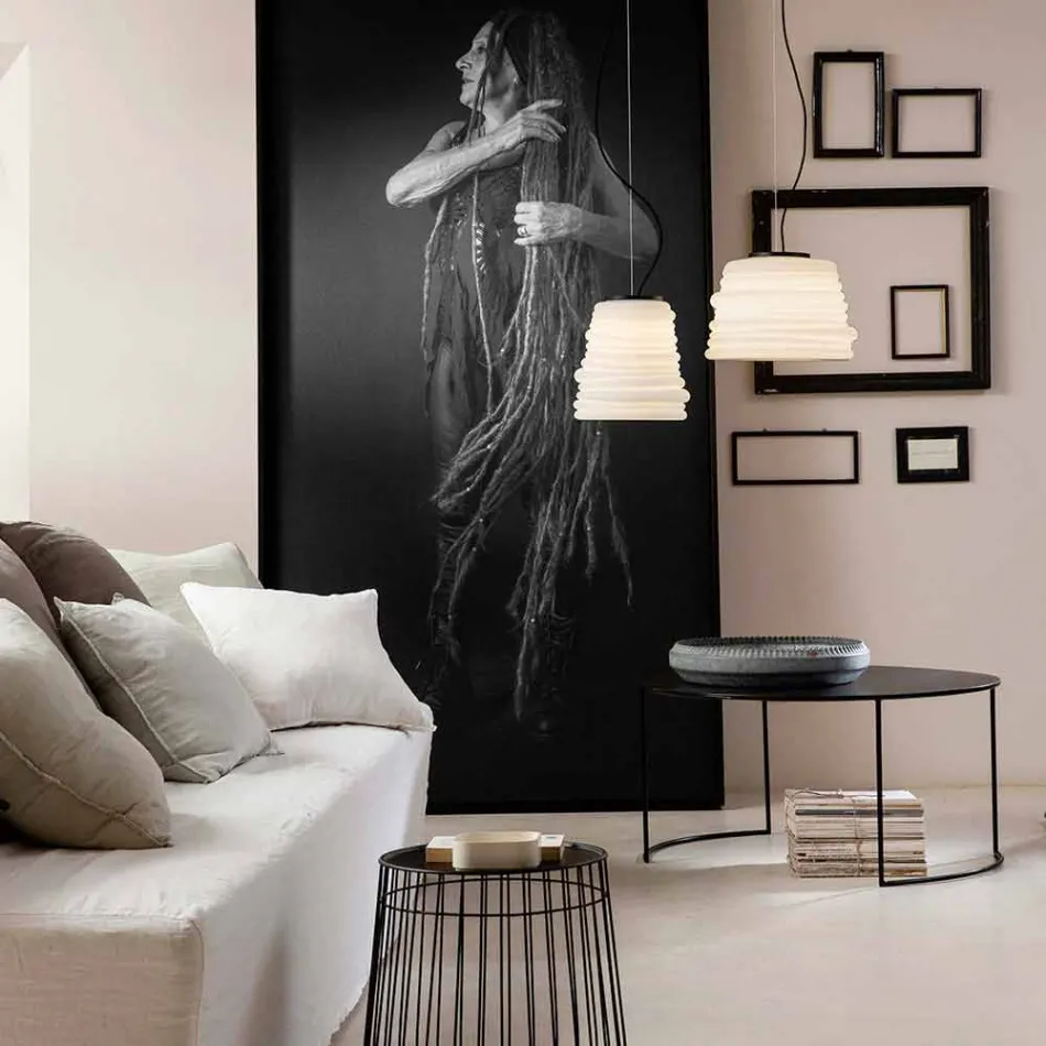 Lámpara de suspensión para sala de estar en vidrio blanco satinado 3 dimensiones - Suave Viadurini