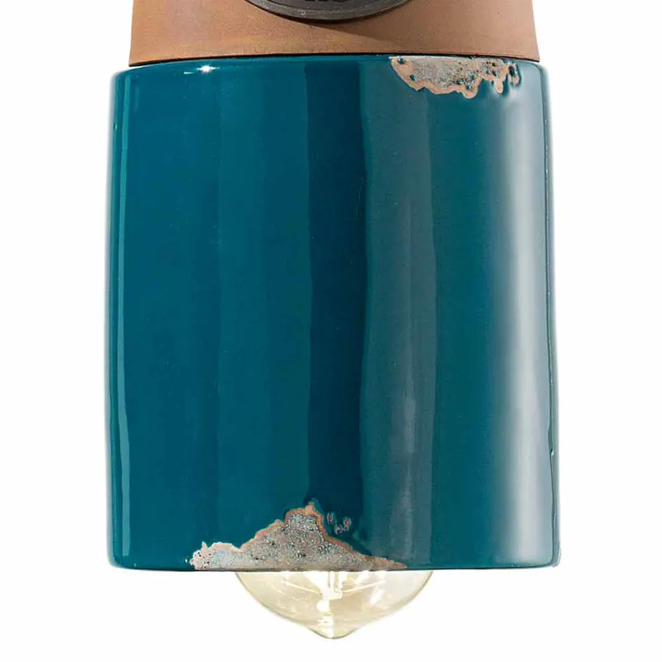 Lámpara colgante estilo industrial de cerámica y hierro Stephanie Viadurini