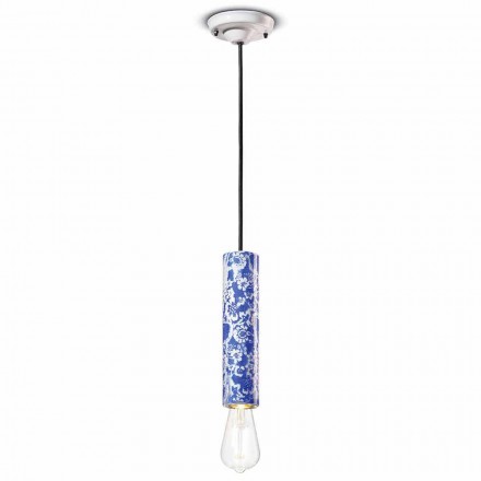 Lámpara de suspensión cilíndrica de cerámica coloreada Made in Italy - Ferroluce Pi Viadurini