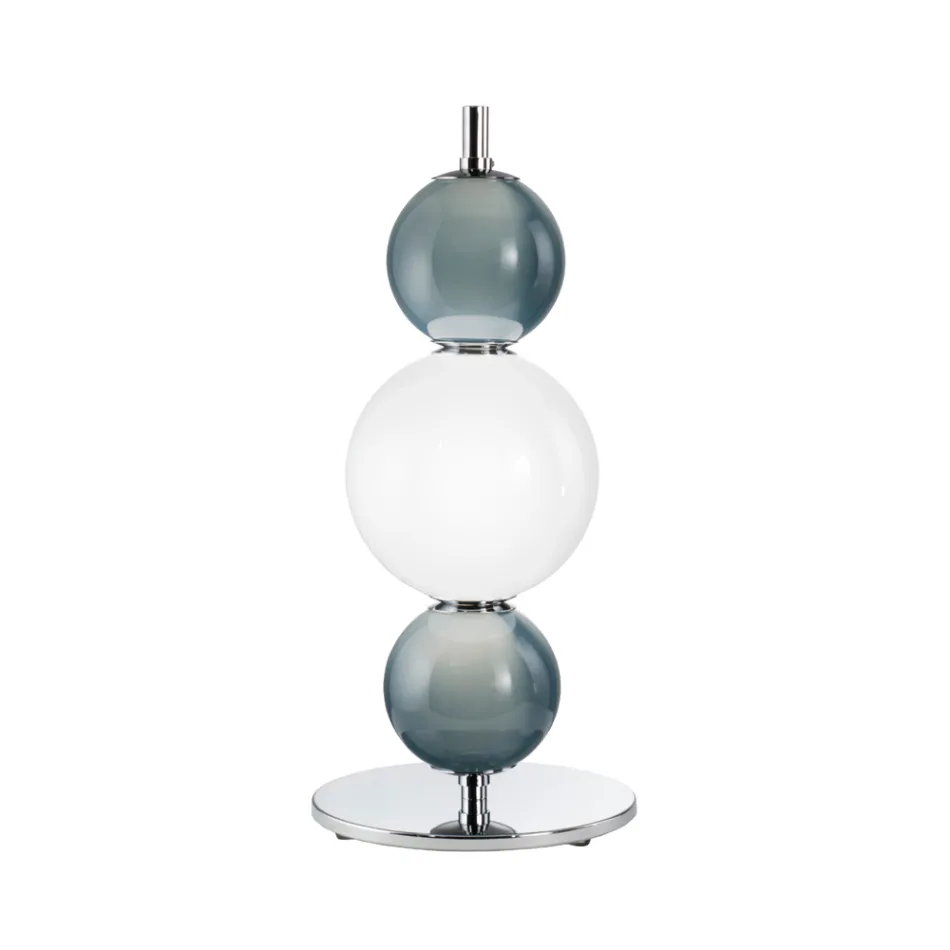 Lámpara de mesa de tres luces de cristal y metal, fabricada en Italia - Lumira Viadurini