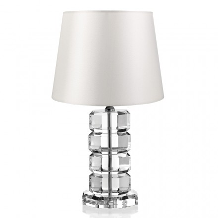 Lámpara de soporte de lujo con base de cristal y pantalla de tela - Spinoza Viadurini