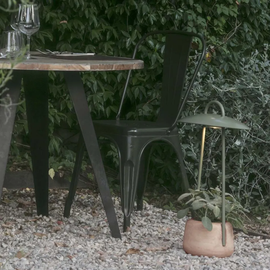 Lámpara de exterior con macetero en arcilla, aluminio y latón - Cappello Viadurini