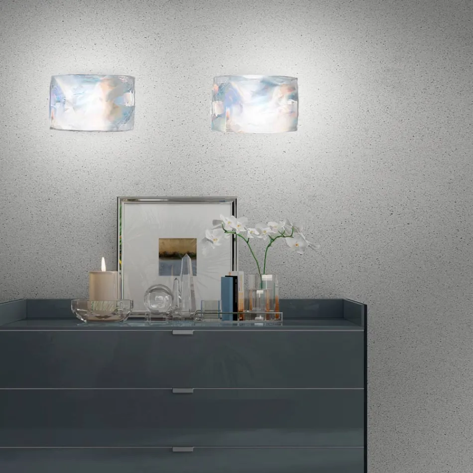 Lámpara de pared de vidrio de nácar soplado a mano en Venecia - Cristal Viadurini