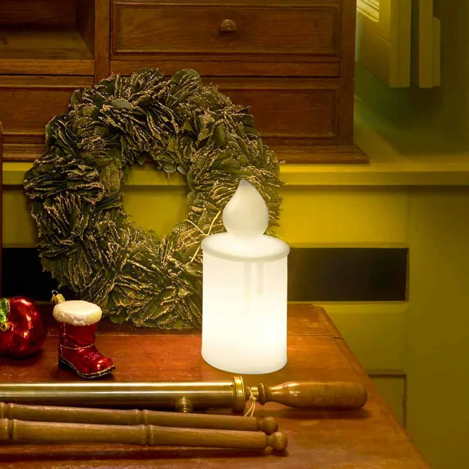 Lámpara de mesa LED blanca con diseño de vela luminosa de Slide - Flame Viadurini
