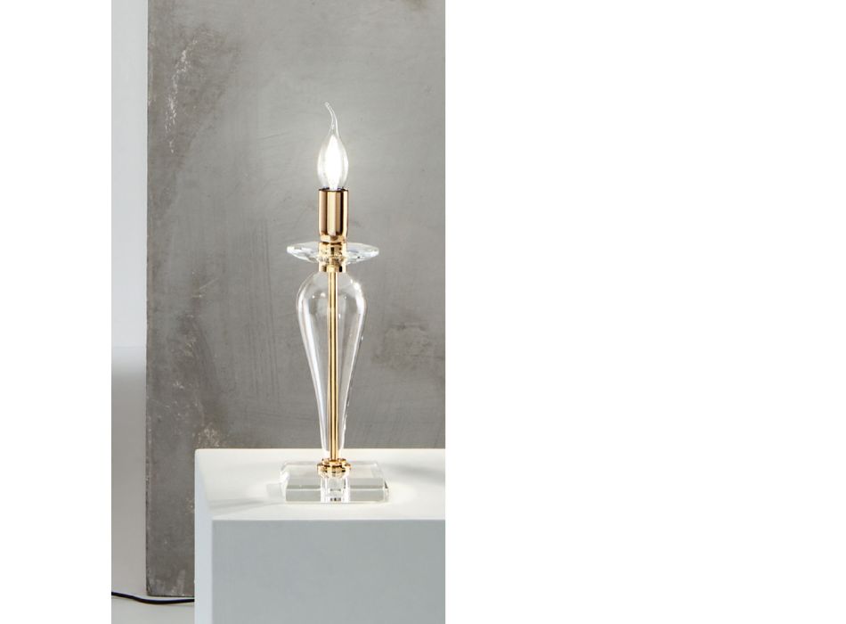 Lámpara de mesa clásica en vidrio italiano hecho a mano y metal dorado - Oliver Viadurini