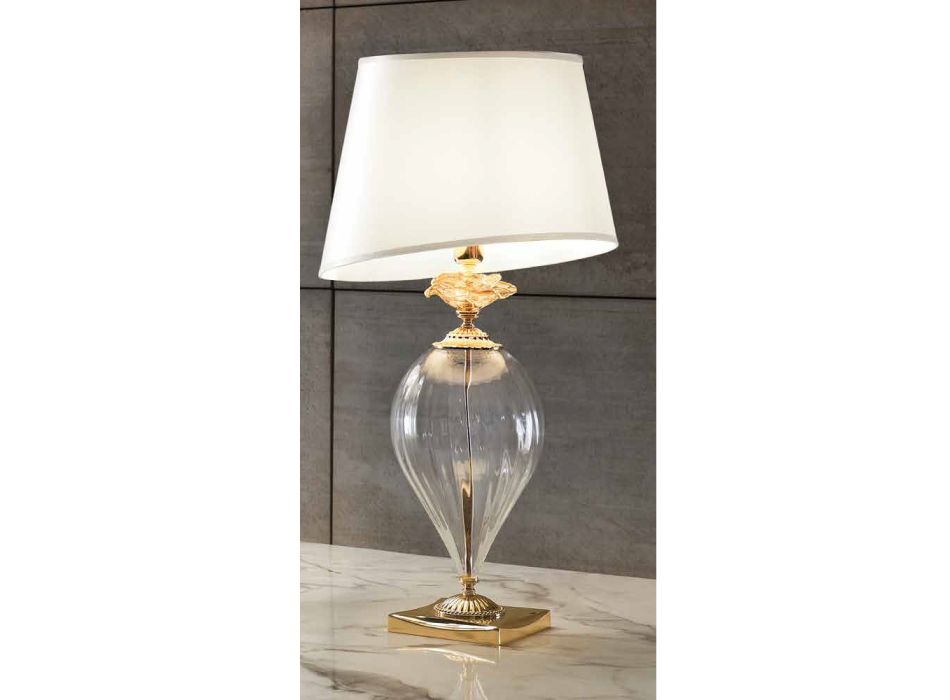 Lámpara de mesa clásica de vidrio artesanal y pantalla de lujo - Flanders Viadurini