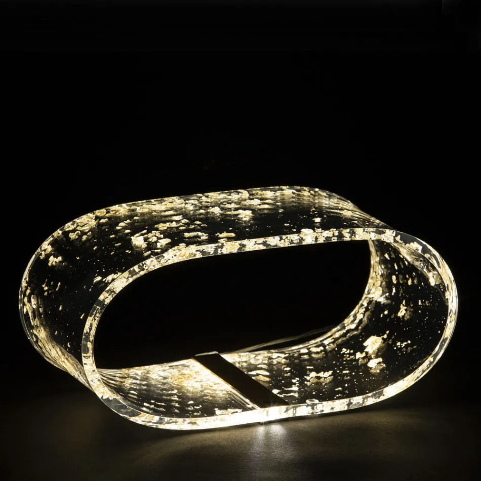 Lámpara de Mesa de Cristal Acrílico y Hoja de Oro, Plata o Cobre - Gnassi Viadurini