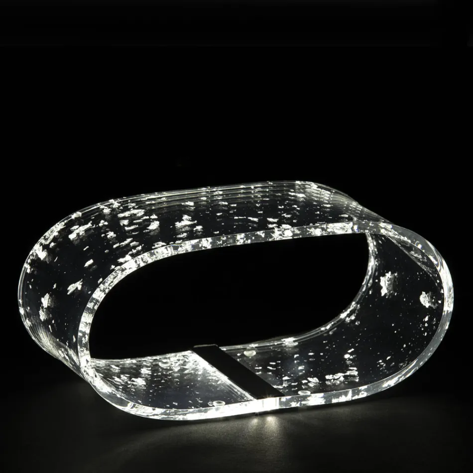 Lámpara de Mesa de Cristal Acrílico y Hoja de Oro, Plata o Cobre - Gnassi Viadurini