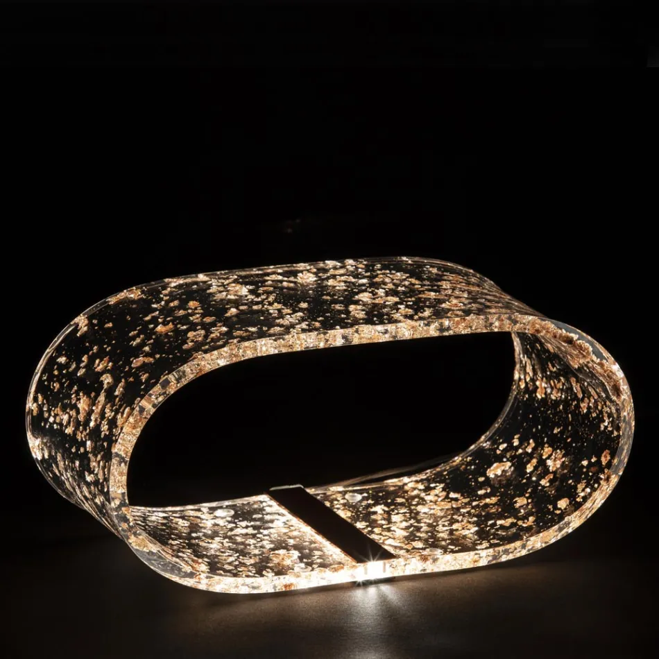 Lámpara de Mesa de Cristal Acrílico y Hoja de Oro, Plata o Cobre - Gnassi Viadurini