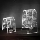 Lámpara de mesa de cristal acrílico transparente con decoración grabada - Bertella Viadurini