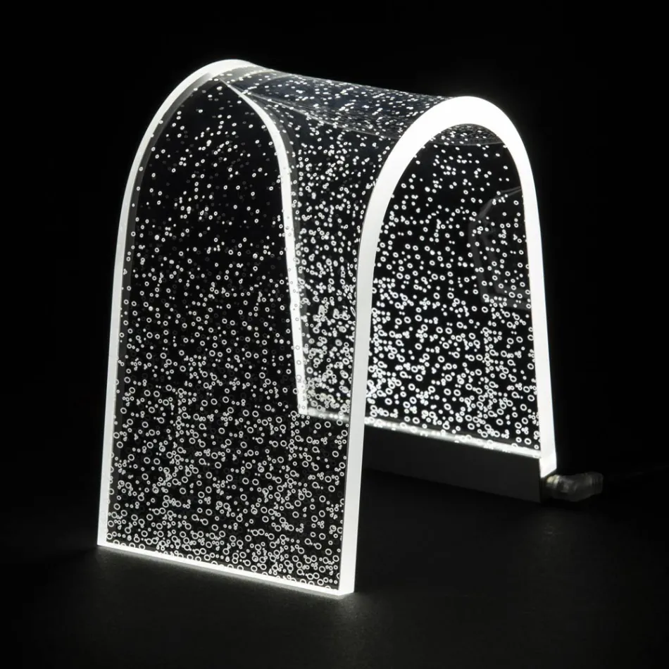 Lámpara de mesa de cristal acrílico transparente con decoración grabada - Bertella Viadurini