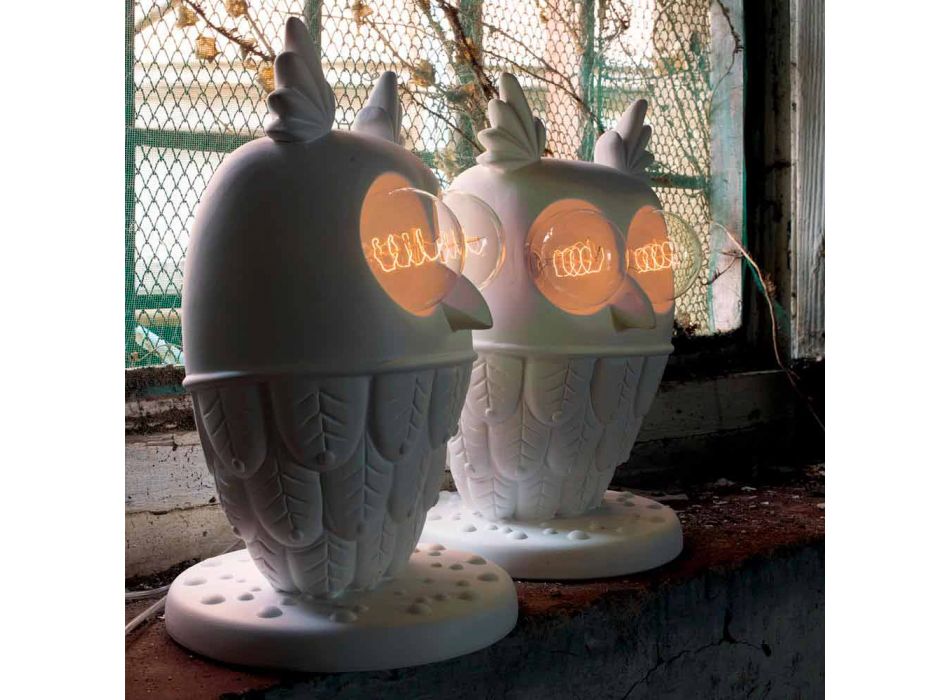 Lámpara de sobremesa en cerámica blanca mate 2 luces de diseño moderno Búho - Búho Viadurini