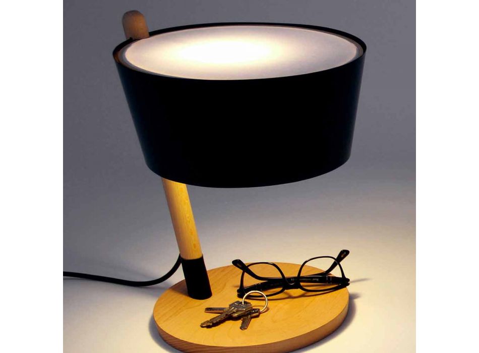 Lámpara de mesa en haya con detalles en metal y cuero vegano - Avetta Viadurini