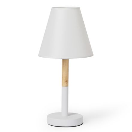 Lámpara de mesa de metal blanco y madera con pantalla de tela - Sannah Viadurini