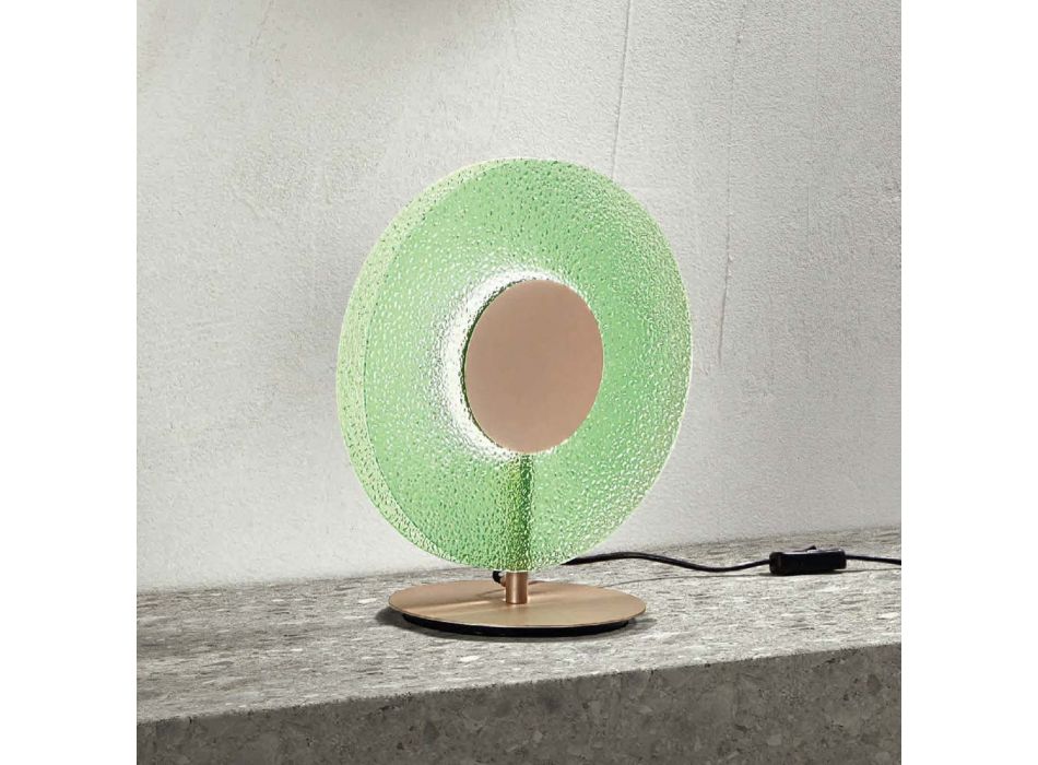 Lámpara de mesa de metal pintado y cristal de grano verde - Albizia Viadurini