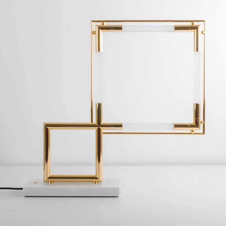 Lámpara de mesa de latón y resina con base de mármol Made in Italy - Quizza Viadurini